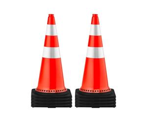 VEVOR Cône Signalisation 8 Pièces 75 cm, Plot de Chantier Orange en PVC, Cône de Sécurité avec Base Lestée et 2 Colliers Réfléchissants, pour Délimitation Stationnement d’Urgence en Route Parking
