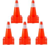 Cônes de sécurité routière 20 PCS Cônes de stationnement en PVC 18" avec 1 colliers réfléchissants 11" X 11" Base en PVC rouge pour les chantiers de construction de routes d'avertissement plus élevés
