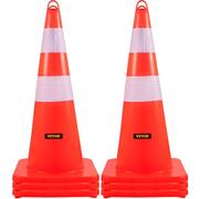 VEVOR Cône Signalisation Réfléchissant 73 cm, Plot de Chantier en PVC, Cône de Sécurité avec Base Lestée et Anneau Portatif pour Délimitation Stationnement d’Urgence en Route Parking, Orange et Argent