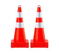 VEVOR Cône Signalisation Réfléchissant 73 cm, Plot de Chantier en PVC, Cône de Sécurité avec Base Lestée et Anneau Portatif pour Délimitation Stationnement d’Urgence en Route Parking, Orange et Argent