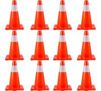 Cônes de sécurité routière 12 PCS Cônes de stationnement en PVC 18" avec 1 colliers réfléchissants 11" X 11" Base en PVC rouge pour les chantiers de construction de routes d'avertissement plus élevés