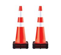 VEVOR Cônes de sécurité routière 6 PCS Cônes de stationnement en PVC 91,4 cm avec 2 colliers réfléchissants 35,6 x 35,6 cm Base en caoutchouc noir pour les chantiers de construction de routes à averti