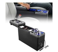 VEVOR Console Centrale entre Sièges avec Éclairage d'Ambiance 7 Couleurs, Boîte de Rangement avec Recharge USB/Type-C/Allume-cigare, Porte-gobelets et Support Téléphone, pour Monospaces, Camions, SUV