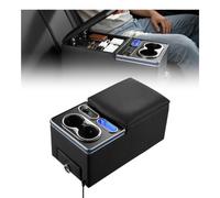 VEVOR Console Centrale Universelle Banquette Éclairage Ambiance 7 Couleurs, Accoudoir Boîte de Rangement avec Ports de Recharge USB/Type-C/Allume-cigare, Porte-gobelets, pour Monospaces Berlines SUV