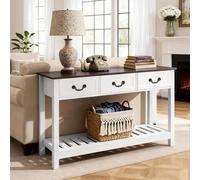 VEVOR Console d’Entrée 120 cm, Table Console de Style Campagnard, Table d'Appoint en Bois, avec Tiroirs et Étagère de Rangement Inférieure, pour Couloir Chambre Salon Vestibule, Marron et Blanc