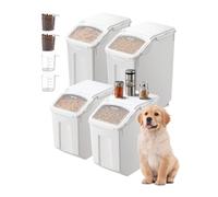 VEVOR Conteneur de Stockage de Riz 4PCs 2x15 L et 2x20 L, Boîte de Conservation Alimentaire Hermétique, Bac à Céréales avec Roues et Tasse à Mesurer, Rangement pour Nourritures d’Animaux de Compagnie