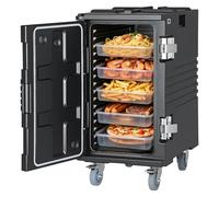 VEVOR Conteneur Isotherme 120 L, Caisson Isotherme Alimentaire pour Bacs GN sans Électricité, pour Maintien au Chaud ou Frais Restauration, Boîte de Transport Traiteur Empilable en LLDPE avec Roues