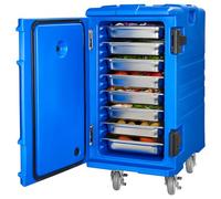 VEVOR Conteneur Isotherme pour Bac Gastronorme 120 L, Boîte de Transport Alimentaire Empilable, Chargement Frontal, Double Boucle, Poignées et Roulettes, Porte-plateaux pour Restauration Cantine, Bleu
