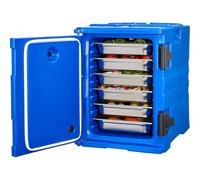 VEVOR Conteneur Isotherme pour Bac Gastronorme 90 L, Boîte de Transport Alimentaire Empilable, Chargement Frontal, avec Doubles Boucles et Poignées, Porte-plateaux pour Restauration Cantine, Bleu