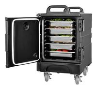 VEVOR Conteneur Isotherme pour Plateau Gastronorme 75 L, Boîte de Transport Empilable, Chargement Frontal, avec Doubles Boucles, Poignées et Roulettes, Porte-plateaux pour Restauration Cantine, Noir