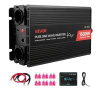 VEVOR Convertisseur Pur Sinus CC 12 V vers CA 230 V Onduleur Sinusoïdal Pur 1500 W, avec Télécommande Filaire, Port USB et Type-C, 2 Prises CA, pour Alimenter Appareils Camping, Camping-car, Voiture
