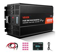 VEVOR Convertisseur Pur Sinus CC 12 V vers CA 230 V Onduleur Sinusoïdal Pur 4000 W, avec Écran LCD, Télécommande Filaire, Port USB et Type-C, 2 Prises CA, pour Camping-car, Voiture, Système Solaire