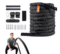 VEVOR Corde de combat, 38 mm, corde d'entraînement en polyester, 9,1 m, équipement d'exercice lourd avec manchon de protection et ancre, pour entraînement de force de base, la salle de gym à domicile
