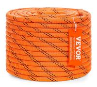 VEVOR Corde en polyester double tressé, 9,5 mm x 36,57 m, corde d'escalade en plein air, 48 brins, résistance à la rupture de 17,79 kN, pour randonnée, camping, balançoire, sauvetage, orange et noir