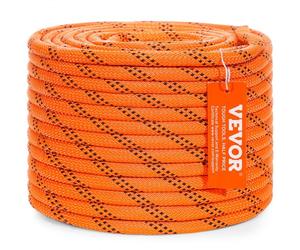 VEVOR Corde en polyester double tressé, 9.5 mm x 36.57 m, corde d'escalade en plein air, 48 brins, résistance à la rupture de 17.79 kN, pour randonnée, camping, balançoire, sauvetage, orange et noir