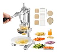 VEVOR Coupe-Frites Pomme de Terre Professionnel Manuel, Coupe-Légumes et Fruits Multifonction, en Inox, avec 3 Lames de Rechange 12,7/9,5/6,4 mm et 1 Lame à Jus, pour Cuisine Restaurant Maison