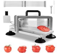 VEVOR Coupe-tomates Commerciale, Trancheuse à Tomates de 4,8 mm/ 6,35 mm/9,5 mm, Trancheur pour Manuelle en Acier Inoxydable, avec Pieds Antidérapants, pour Couper Tomates, Concombres et Bananes