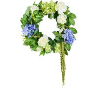 VEVOR Couronne décorative artificielle, 58,42cm, bleu-blanc-vert, décorée avec des hortensias, des roses, des baies, des vrilles, couronne de porte toute l'année, pour l'intérieur & l'extérieur, comme