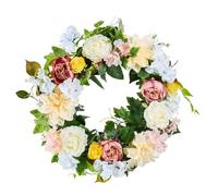 VEVOR Couronne décorative artificielle, 60,96 cm, couronne de fleurs artificielles, blanc rose jaune, décorée de pivoines, hortensias, pour toute l'année, décorations murales, pour maison, fenêtre