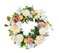 VEVOR Couronne décorative artificielle, 60,96 cm, couronne de fleurs artificielles, blanc rose jaune, décorée de pivoines, hortensias, pour toute l'année, décorations murales, pour maison, fenêtre