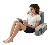 VEVOR Coussin de lecture avec accoudoirs et 3 poches, grand oreiller de lecture de lit avec appui-tête amovible et éponge 25D, poignée pour transport facile, pour jouer, se reposer et travailler, gris