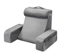 VEVOR Coussin de lecture avec accoudoirs et 3 poches, grand oreiller de lecture de lit avec appui-tête amovible et éponge 25D, poignée pour transport facile, pour jouer, se reposer et travailler, gris