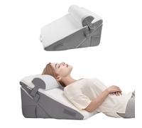 VEVOR Coussin Incliné Lit, Oreiller Triangulaire Orthopédique Réglable, Rembourrage Mousse, Housse Lavable, Coussin de Lecture Lit pour Soulagement Reflux Acide, Maux de Dos, Jambes, Cou, Gris/Blanc