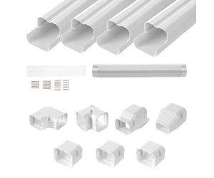VEVOR Couverture de mini-ligne divisée, 75 mm largeur 4830 mm longueur, couvercle de conduite décoratif en PVC pour climatiseurs avec 4 conduits droits, peut être peint pour pompes à chaleur, blanc