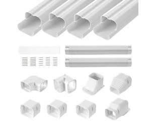 VEVOR Couverture de mini-ligne divisée, 75 mm largeur 5350 mm longueur, couvercle de conduite décoratif en PVC pour climatiseurs avec 4 conduits droits, peut être peint pour pompes à chaleur, blanc
