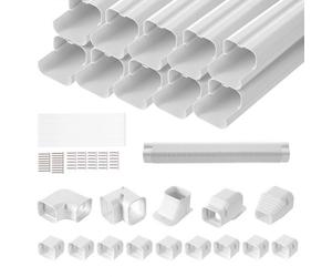 VEVOR Couverture de mini-ligne divisée, 75 mm largeur 5400 mm longueur, couvercle de conduite décoratif en PVC pour climatiseurs avec 10 conduits droits, peut être peint pour pompes à chaleur, blanc