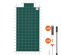 VEVOR Couverture de sécurité pour piscines creusées 4,9x9,8 m maille verte avec marches d'extrémité centrales 1,2x2,4 m couverture de sécurité solide pour piscine d'hiver, résister au soleil, au vent