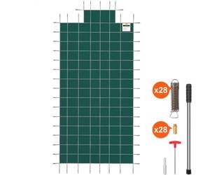 VEVOR Couverture de sécurité pour piscines creusées 4,9x9,8 m maille verte avec marches d'extrémité centrales 1,2x2,4 m couverture de sécurité solide pour piscine d'hiver, résister au soleil, au vent