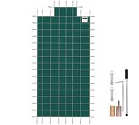 VEVOR Couverture de sécurité pour piscines creusées 6,1x12,2 m maille verte avec marches d'extrémité centrales 1,2x2,4 m couverture de sécurité solide pour piscine d'hiver, résister au soleil, au vent