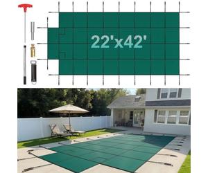 VEVOR Couverture de sécurité pour piscines creusées 6,1x12,2 m maille verte avec marches d'extrémité centrales 1,2x2,4 m couverture de sécurité solide pour piscine d'hiver, résister au soleil, au vent