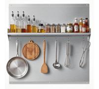 VEVOR Crédence de Cuisine en Inox 76x76 cm, Plaque Anti Projection Murale avec Étagère et Crochets, pour Cuisinière et Table de Cuisson, Fond de Hotte avec Trous Pré-percés, Résistant à la Chaleur