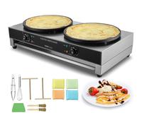 VEVOR Crêpière Électrique 40 cm, Appareil à Crêpes Commercial à Double Tête, Machine à Crêpes Antiadhésive, Plaque Chauffante à Crêpes Plate 6000 W, Inox, avec Contrôle de la Température (Sans Prise)