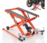 VEVOR Cric de Moto à Ciseaux, Pont Élevateur Hydraulique Portable Charge 499 kg Plage de Levage 12-38,5 cm, pour Entretien Motocross Atelier, Lève Moto Commande au Pied, Table Élevatrice avec 6 Roues