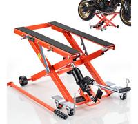 VEVOR Cric de Moto à Ciseaux, Pont Élevateur Hydraulique Portable Charge 499 kg Plage de Levage 12-38,5 cm, pour Entretien Motocross Atelier, Lève Moto Commande au Pied, Table Élevatrice avec 6 Roues