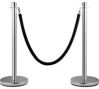 VEVOR Crowd Control-Stütze, 2teiliges Set, Rungen-Set mit 5 Fuß/1,5 m schwarzem Samtseil, silberne Crowd Control-Barriere mit stabilem Beton und Metallsockel - einfache Montage