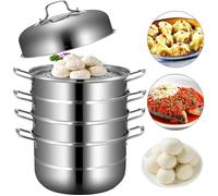 VEVOR Cu ur Vapeur 5 Niveaux Acier Inoxydable 30 cm Chaque Niveau Empilable 8,5 cm 3 Pots à Vapeur Marmite 16,5 cm Couvercle Su A49