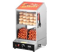 VEVOR Cuiseur à Vapeur Hot-Dogs, 37L, Machine à Vapeur Hot-Dogs à 2 Niveaux, température 30° à 85°, Chauffe-Petits Pains électrique avec Porte coulissante en Verre trempé, Plaque de séparation, Pince