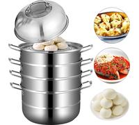 VEVOR Cuiseur vapeur 30cm 3 niveaux Cuiseur Manto avec couvercle en verre Cuiseur vapeur en acier inoxydable Outil de cuisson