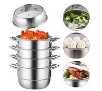 VEVOR Cuiseur vapeur en acier inoxydable, 5 cuiseurs vapeur en acier inoxydable pour cuisiner, 28 cm/11 pouces Set de casseroles pour cuiseur vapeur, convient pour gaz, gril électrique, cuisinière, cé