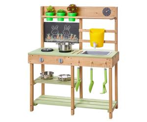 VEVOR Cuisine à Boue 76,2 cm Cuisine Patouille Extérieur Enfant pour Jouer avec Eau et Sable, en Bois, avec Pots Plantation, Pelles à Jardiner, Réservoir Eau, Évier, Spatules, Casseroles, Accessoires