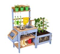 VEVOR Cuisine à Boue 99,5 cm Cuisine Patouille Extérieur Enfant pour Jouer avec Eau et Sable, en Bois, avec Pots Plantation, Boite Observation, Réservoir Eau, Évier, Spatules, Casseroles, Accessoires