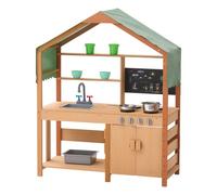 VEVOR Cuisine de boue pour enfants, 102 cm, ensemble cuisine en bois avec accessoires, jeu d'épicerie extérieur pour tout-petits, avec cuisinières, jardinières, évier, robinet, tableau noir, casserole