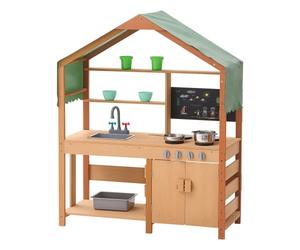 VEVOR Cuisine de boue pour enfants, 102 cm, ensemble cuisine en bois avec accessoires, jeu d'épicerie extérieur pour tout-petits, avec cuisinières, jardinières, évier, robinet, tableau noir, casserole