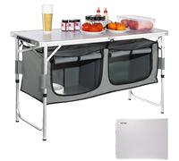 VEVOR Cuisine de Camping 120x47x70 cm Armoire de Camping Pliable Structure en Alu Grand Comptoir Meuble de Cuisine Hauteur Réglable 2 Compartiments avec Poignée de Transport BBQ Pique-Nique Jardin