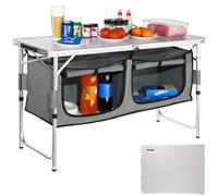 VEVOR Cuisine de Camping 120x47x70 cm Armoire de Camping Pliable Structure en Alu Grand Comptoir Meuble de Cuisine Hauteur Réglable 2 Compartiments avec Poignée de Transport BBQ Pique-Nique Jardin