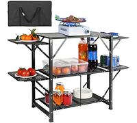 VEVOR Cuisine de Camping 126 x 46 x 81 cm Table de Camping Pliable Structure en Alu avec 4 Tables d'Appoint Meuble de Cuisine avec Sac de Transport Installation Facile pour Barbecue Pique-Nique Jardin